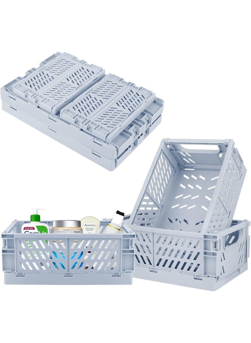 Weraher Plastic Storage Baskets for Desk Organizing, Office Drawer Organizer, 2 Medium+2 Small Durable Folding Storage Crate for Home Kitchen Classroom Office Bedroom and Bathroom Storage (Blue) - Image 1